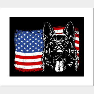 German Shepherd Mom Dad American Flag patriotic dog Posters and Art